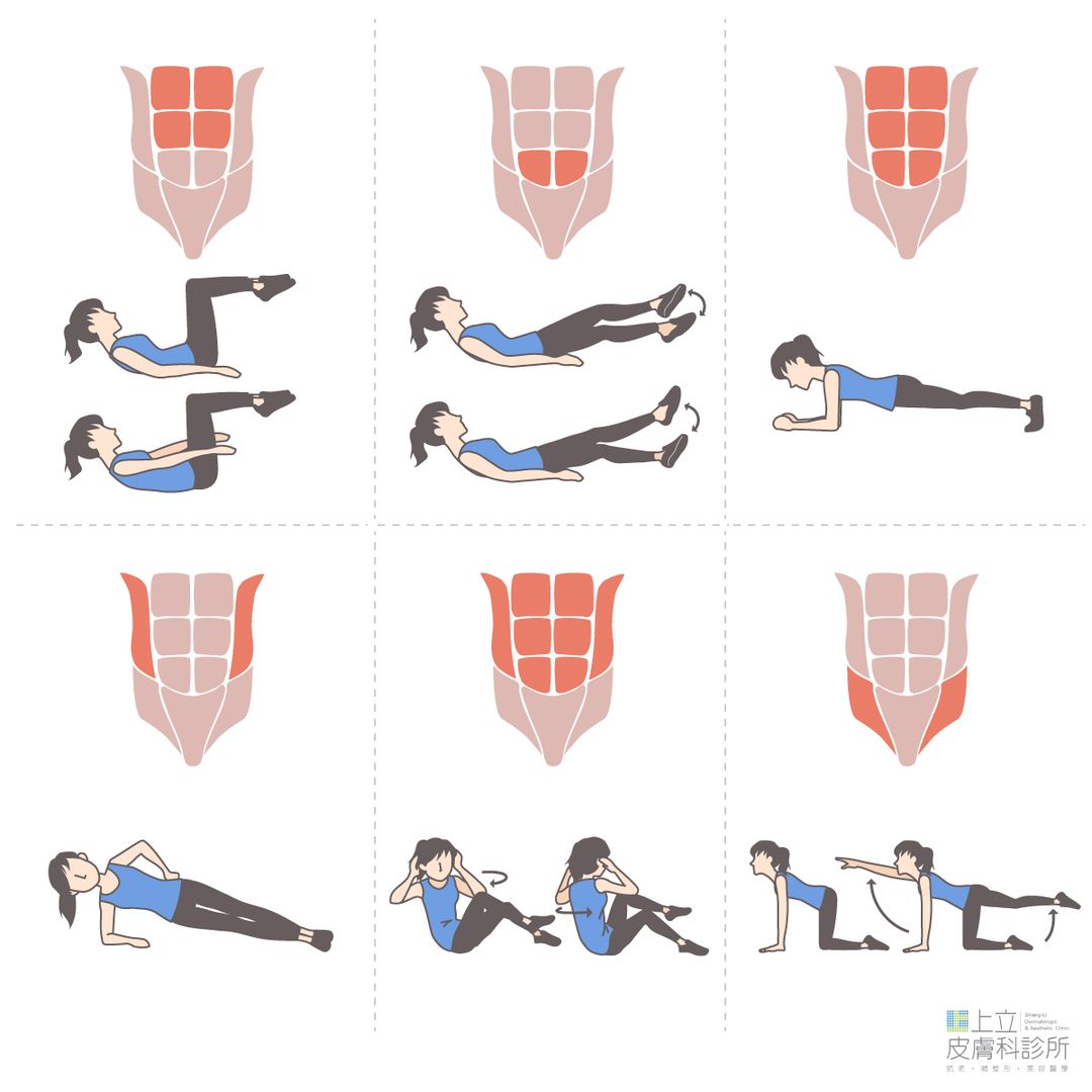 要練出完美的腹部線條，需要透過許多不同的運動來鍛鍊不同的腹部肌肉