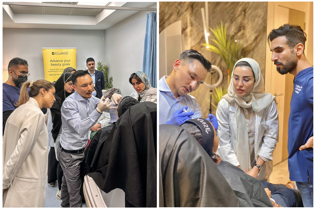 林上立醫師於今年5月飛往沙烏地阿拉伯與杜拜，進行一連串診所教學，指導當地醫師關於ELLANSÉ洢蓮絲的操作技巧和材質特點